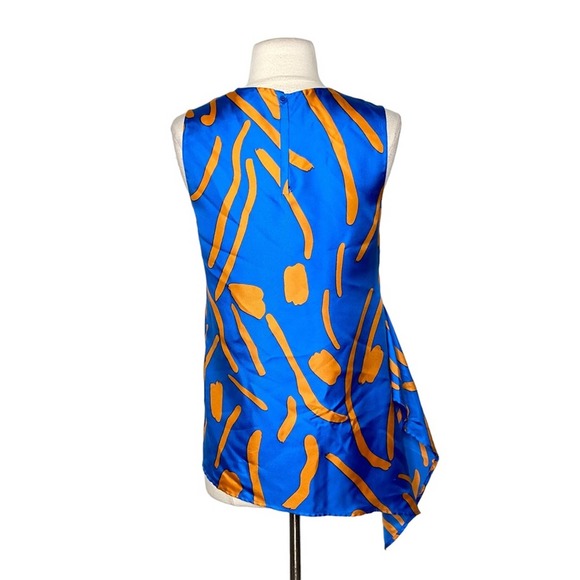Diane Von Furstenberg Silk Print Asymmetrical Sleeveless Tank Top - Picture 3 of 5